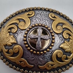 Nocona Western Belt Belt Belt Large Sliver Gold Metal Cowboy Western Christian