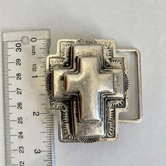 Cross Belt Buckle Ornate Christian Religious Gothic Silver metal western vintage