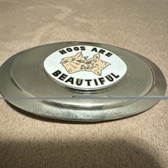 Oval Western Metal Belt Buckle « Hogs Are Beautiful » Hog/Pig Graphic Silver