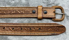 Vintage Brown Tooled Leather Belt Western Cowgirl Size 28