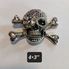 Silver Rhinestone Skull and Crossbones Belt Buckle Purple Blue Crystals 4×3