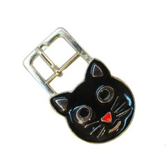 Black Enamel Cat Head Face Small Metal Belt Buckle