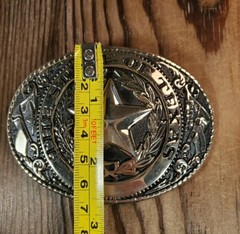STATE OF TEXAS STAR FLAG WESTERN FLORAL DESIGN BRASS TONED BELT BUCKLE USA MADE