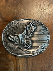 Silver American Eagle In God We Trust Belt Buckle Proud & Great Eagle Flag