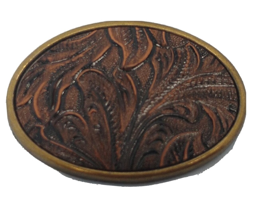 Oden Leaf Pattern USA Made 2 3/4 X 2 inches Belt Buckle in Box