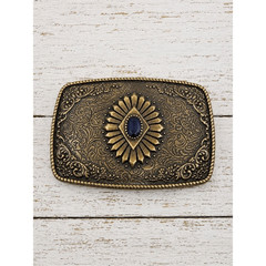 Western Antique Brass Tone Concho Buckle with Turquoise Accent