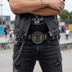 New Men Round Belt Buckle Silver Metal Cowboy Western Biker Skeleton Motorcycle