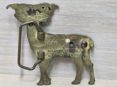 Vintage Baron Buckle Belt Buckle Brass 3.75&Prime;H Deer Stag Hunter Animal 1980