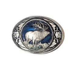 1991 Siskiyou Pewter Elk Belt Buckle Blue Enamel Made in USA Vintage