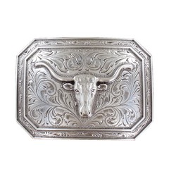 MF Ariat Silver Longhorn Steer Rectangle Belt Buckle Engraved Trophy Buckle