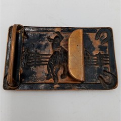 Bronc Riding Belt Buckle Horse Cowboy Ranch Rodeo Justin Boots Horseshoes Vtg
