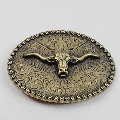 Longhorn Steer Belt Buckle Western Cowboy Rodeo Relief Bull Scroll Bronze Tone
