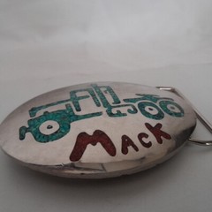 Vintage Mack Truck Semi Tractor Belt Buckle Metal with Crush Stone Inlay Design