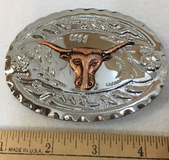 Belt Buckle Long Horn Cattle Cow Bull Aluminum Copper Plated Cowboy & Sugar Bowl