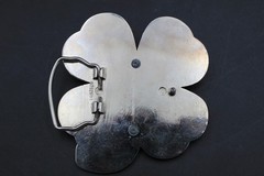 Lucky Four Leaf Clover Shamrock Green Silver Novelty Bottle Opener & Belt Buckle