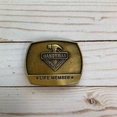 HANDYMAN CLUB OF AMERICA Life Member Vintage Brass Belt Buckle Hammer 1996