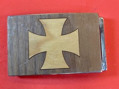 Mixed Wood Grain Inlaid Iron Cross Vintage Belt Buckle
