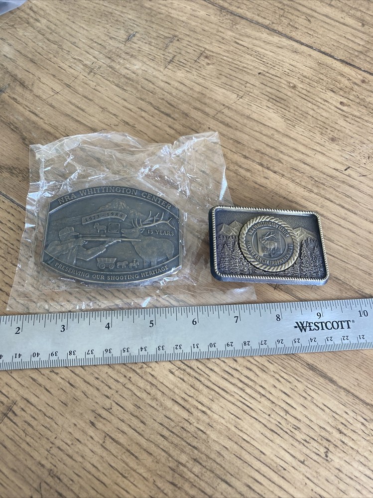 Men&rsquo;s NRA Whittington Center Belt Buckle National Rifle Brass Guns Lot Of 2
