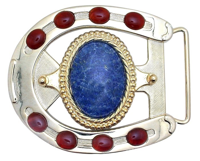 Gold Color 40×30 Lapis Carnelian Agate Cab Horseshoe Belt Buckle PBB37OTH/3726