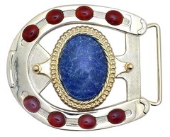 Gold Color 40×30 Lapis Carnelian Agate Cab Horseshoe Belt Buckle PBB37OTH/3726