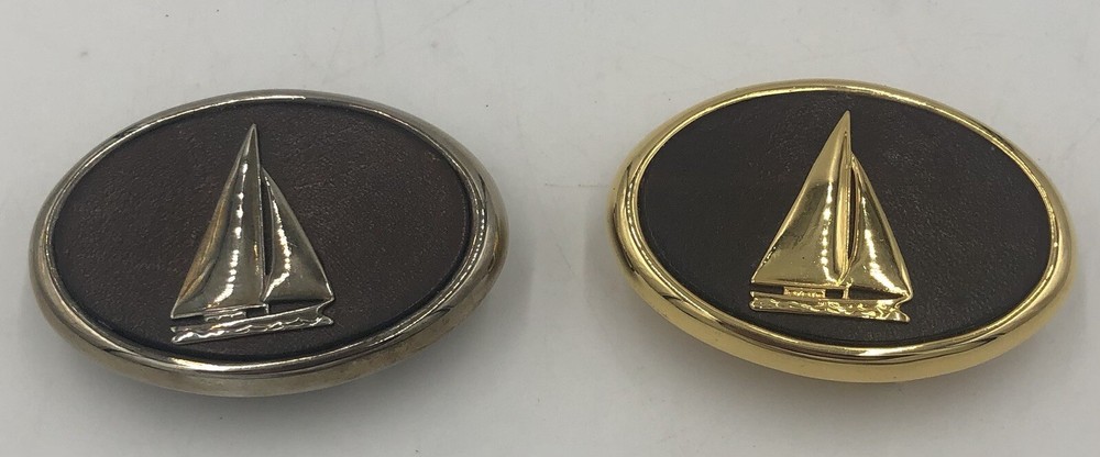 Vintage Sail Boat Belt Buckles Solid Brass Leather 24K G. Fin. & Silver Finish