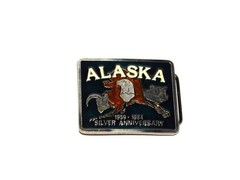 Vintage 1984 Alaska Silver Anniversary Belt Buckle Enamel Metal Bear Dall Sheep
