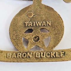 1980 Baron Shriners Masonic Belt Buckle Solid Brass Scimitar Pharaoh Star Vtg