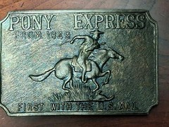 Vintage Pony Express Belt Buckle Copper Bronze Color