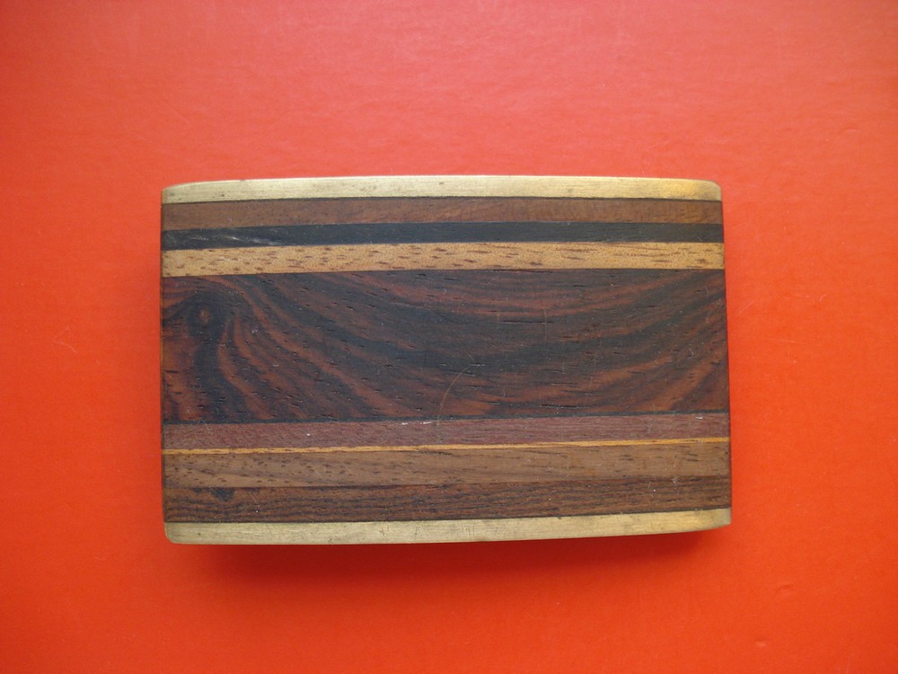 Vintage Kenneth Reid Southwest Wood and Brass Belt Buckle