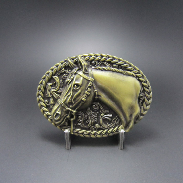 Bronze Plated Horse Head Rodeo Cowboy Western Metal Belt Buckle