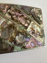 Vintage Abalone Shell Mother of Pearl Silver Tone Rectangular Belt Buckle