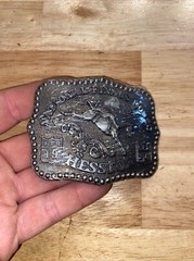Hesston Vintage Rodeo Belt Buckle 1986 METAL Original Wrap National Finals NFR