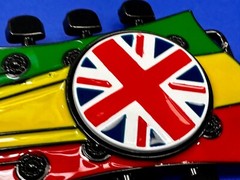 Electric Guitar Tuning Keys Shaped Belt Buckle W/ Uk Flag Union Jack Spinner