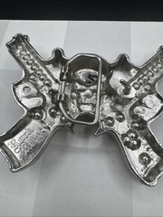 Rockin Rebel / Jeweled Skull And Guns Buckle / Rhinestones Belt Unisex 4”X3.5”