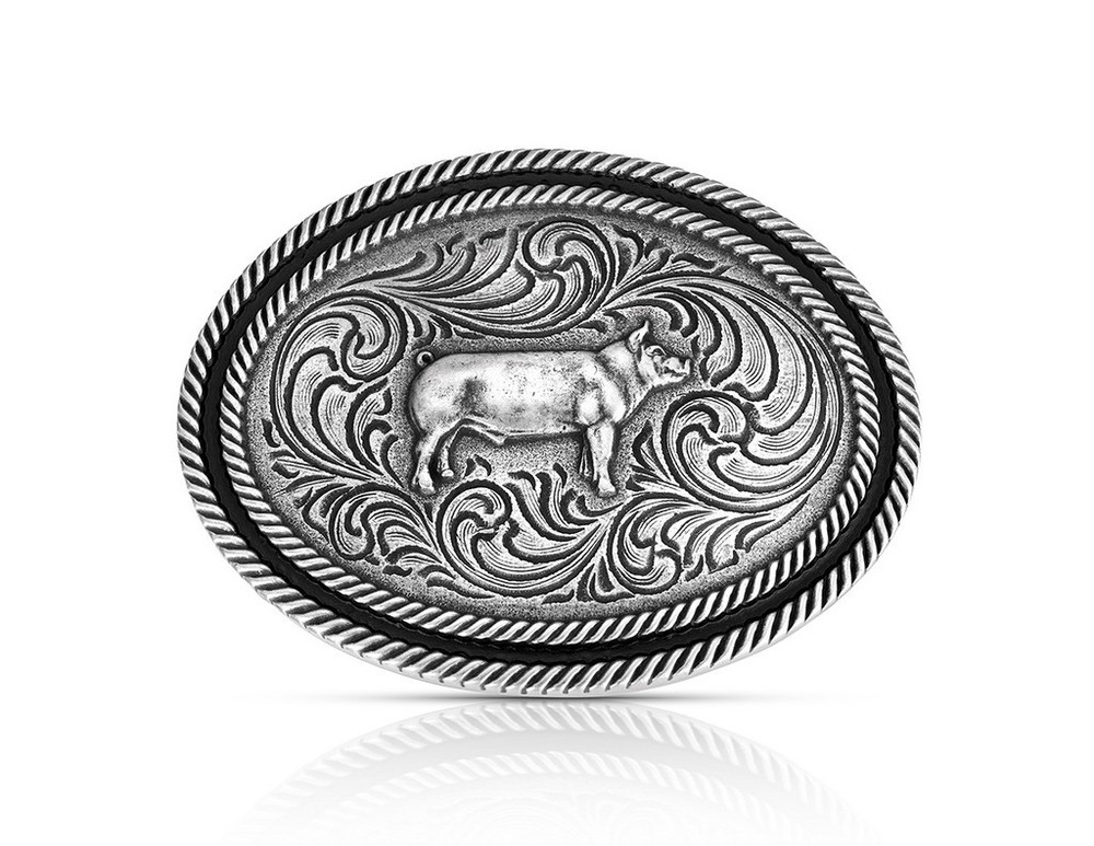 Montana Silversmiths Belt Buckle Show Hog Antiqued Oval Silver A1050S