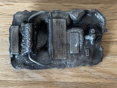 Vintage Pewter 3D Belt Buckle Arroyo Grande Buckle Co. 1981 Gold Mining Panning