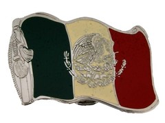 Wavy Mexico Flag Belt Buckle Western Cowboy Rodeo Mexican Men Women Silver Metal