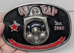 On Tap Belt Buckle Bottle Opener High Flier Beverage Black Red Silver