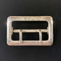 Vintage Solid Brass Chrome Plated 2.25” Double Prong Duty Belt Buckle USA #3