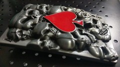 ✖ Awesome Poker card RED SPADE skull antique silver color Belt Buckle Full Metal