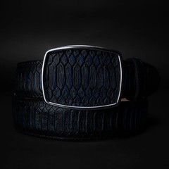 Genuine Leather Python Snakeskin Print Western Belt with Removable Buckle – Blue