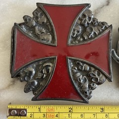 Lot Of 2 Motorcycle Belt Buckle Maltese Cross Skull & Cherries Rock N Roll Biker