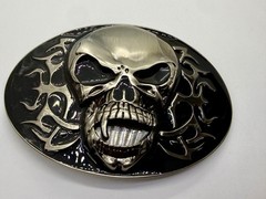Creepy Flaming Vampire Skull with Fang Gothic Punk Pre Loved Belt Buckle