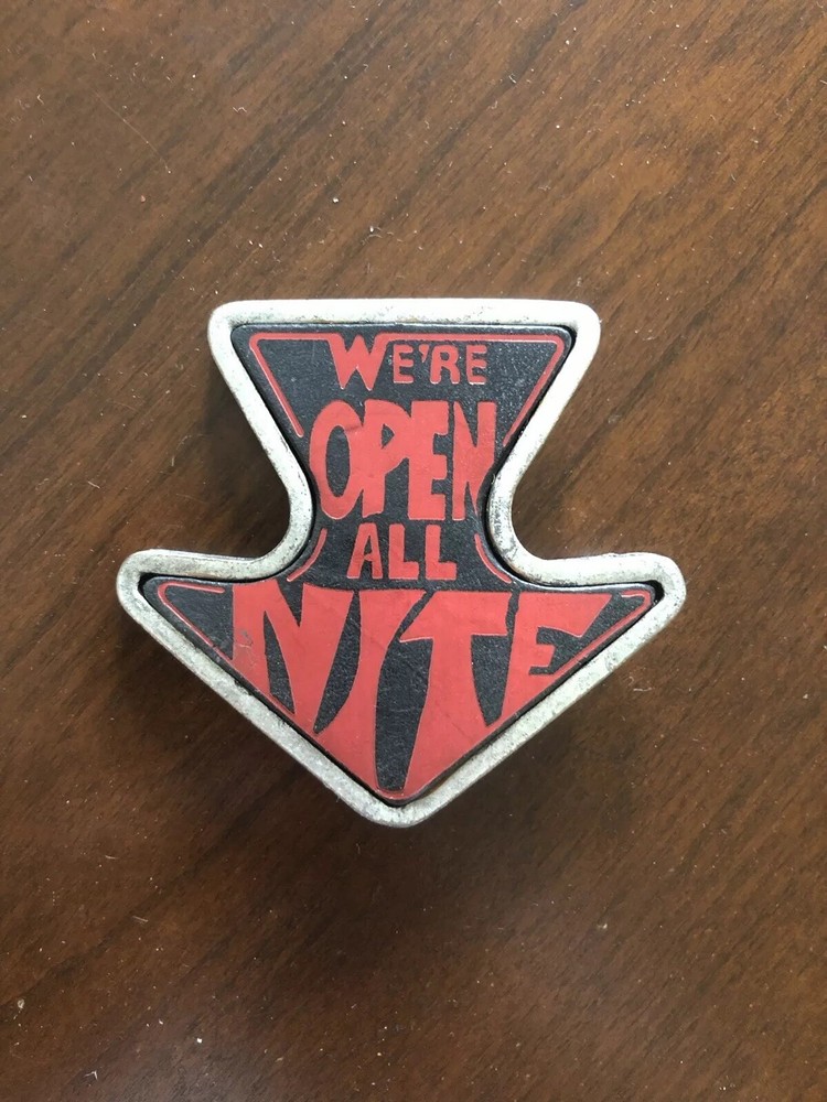 Were Open All Nite Night Funny Bar Joke Arrow Humor Metal Men’s Belt Buckle