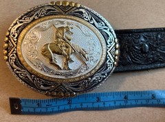 Montana Silversmiths American Indian? Bucking Horse Buckle Leather Belt Sz 34.