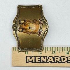 Vtg 1978 AHM Collie Dog Brass Belt Buckle Enamel 3D Relief Animal Collectible