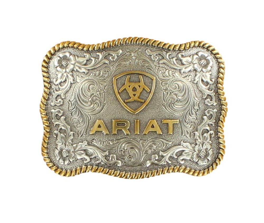 ARIAT Men&rsquo;s Antique Silver and Gold Scalloped Belt Buckle