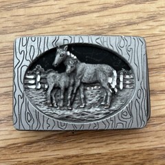 Vintage 1994 Silver Star Colorado Horse Fawn Belt Buckle 5999 Made In USA Pewter