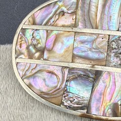 Vintage Alpaca Belt Buckle Abalone Inlay Silver Tone