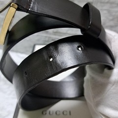 GUCCI buckle belt Logo Gold hardware Dark Brown Men&rsquo;s Leather Made in Italy Used